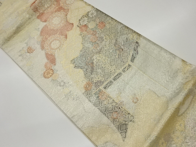 JAPANESE KIMONO / VINTAGE FUKURO OBI / SAGANISHIKI / WOVEN FLOWER CREST & ARABESQUE